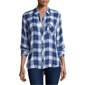 RAILS Blue & White Plaid Hunter Button Down Flannel Shirt, Size Large